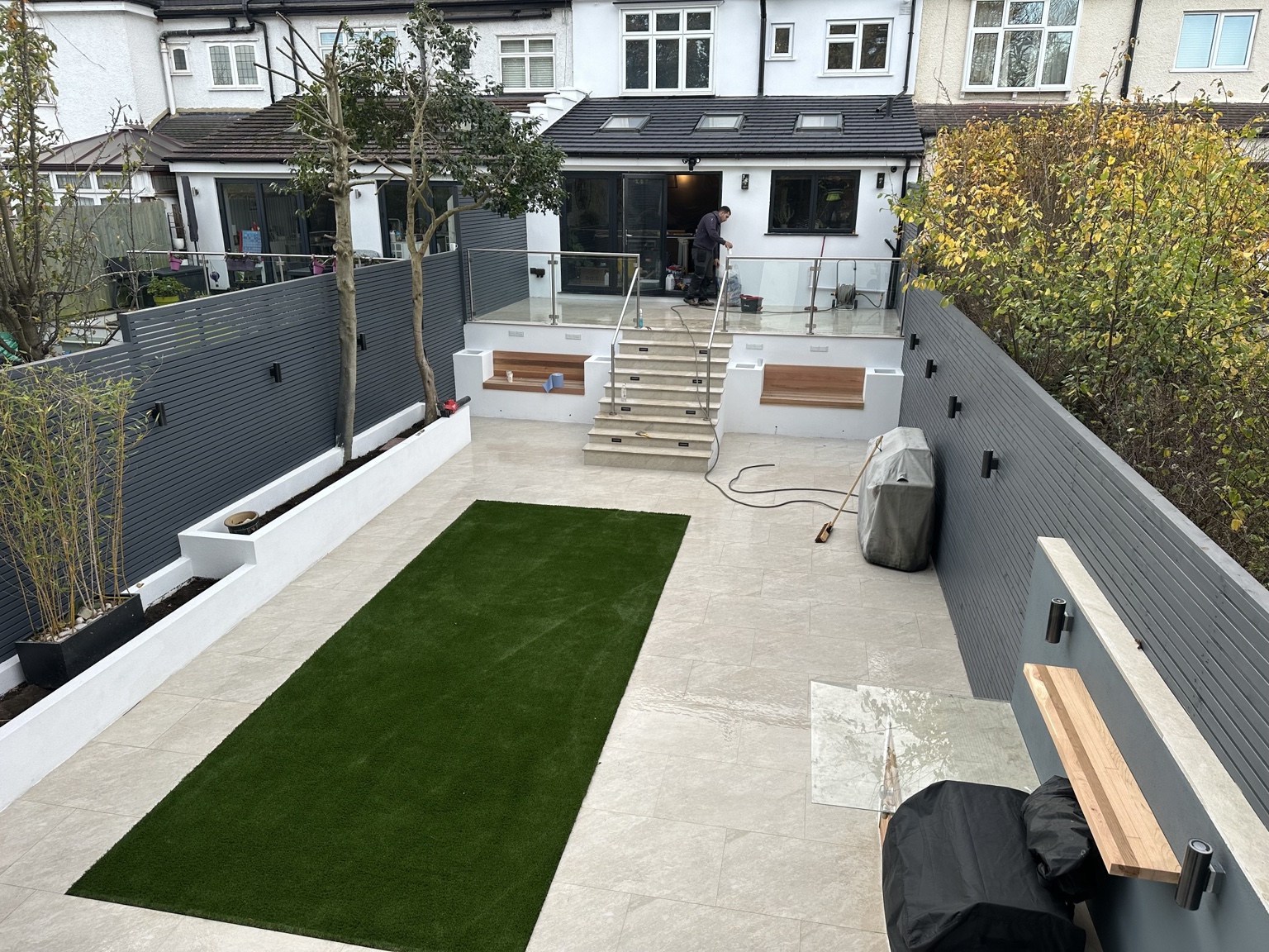 Wide view of completed landscaped garden